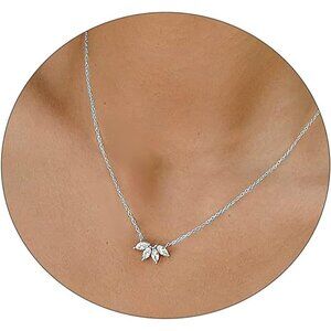 ⚡Silver 14k Gold Plated CZ Pendant Necklace Gold for Women flower pendant